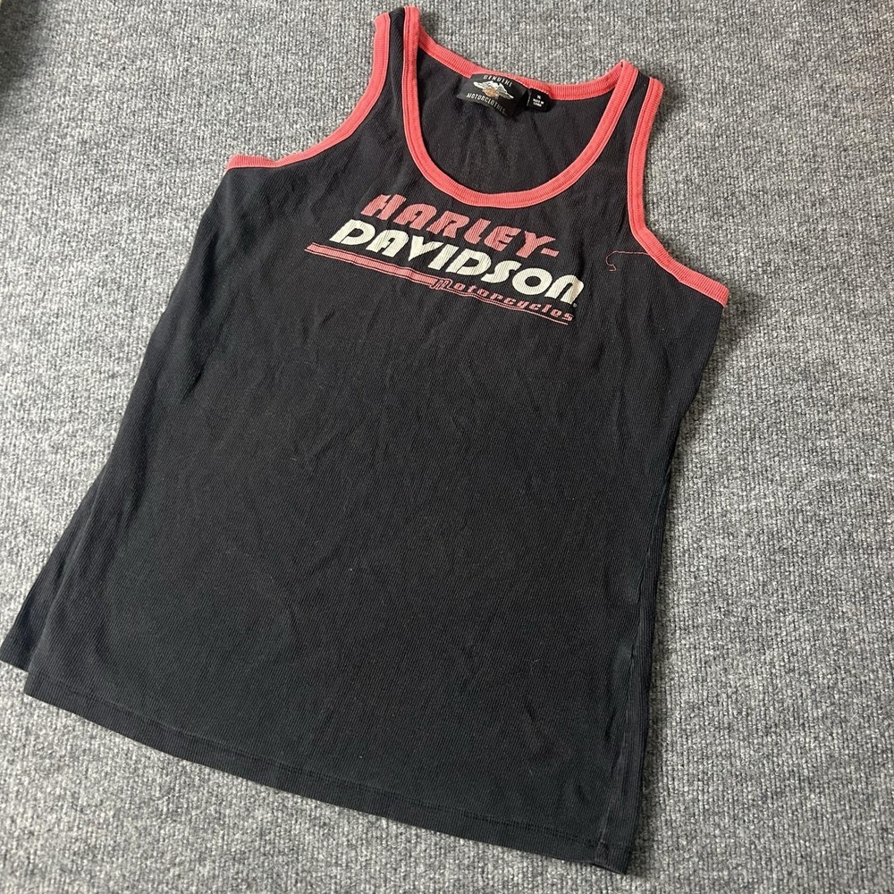 Harley-Davidson Tank Top Womens XL Black Red Ringer Stripe Graphic Motorcycle